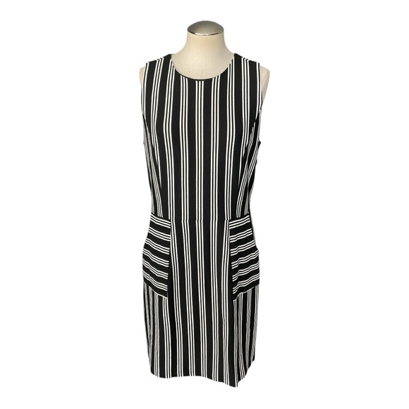Lark & Ro Black White Striped Sheath Dress Back Zip Size L - Picture 2 of 7